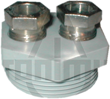 Stopfbuchsverschraubung doppelt Kunststoff 1 1/2" x 8/10/12 mm
