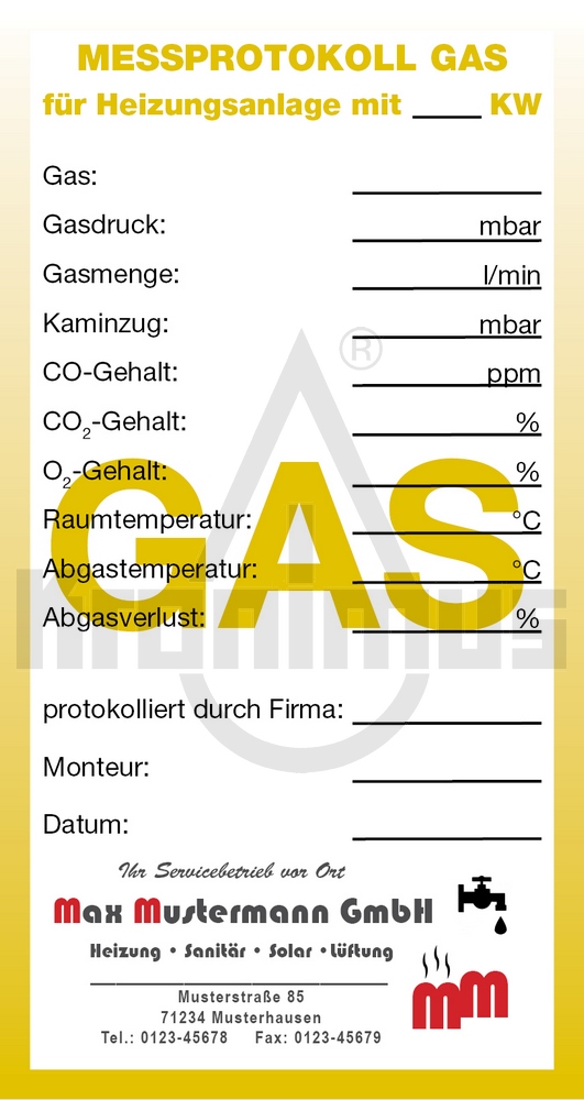 310703351 Service-Etiketten Gas - gelb mit Firmeneindruck 500 Stück