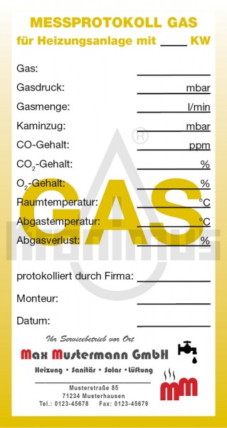 Service-Etiketten Gas - gelb mit Firmeneindruck 1000 Stück