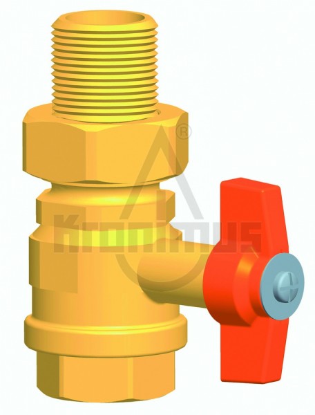 Kugelhahn 1/2&quot; IGxAG, m. Flügelgriff u. Verschraubung (2228)