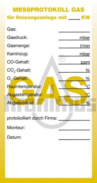 Service-Etiketten Gas - gelb ohne Firmeneindruck 250 Stück